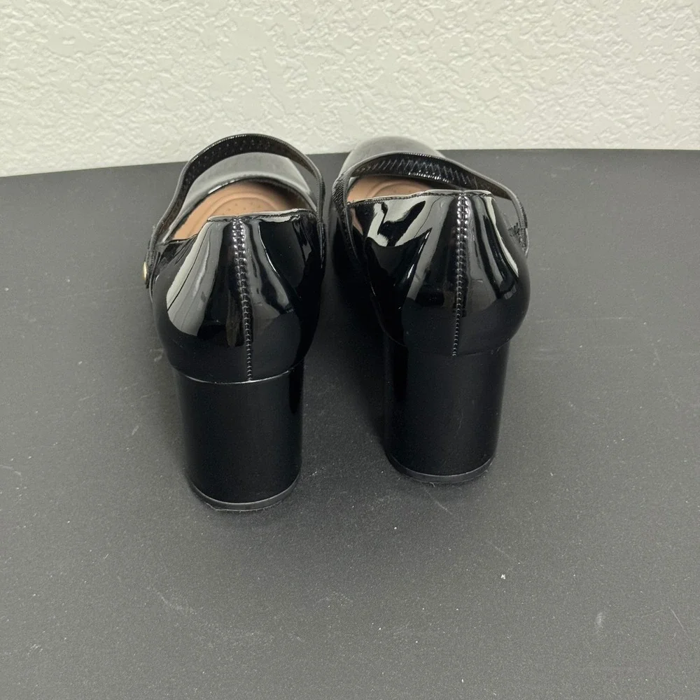 Kelly & Katie Mary Jane Pumps Women 8 Black Patent Block Heel Round Toe Strappy